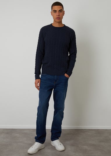 Threadbare Navy Cable Knit Crew Neck Jumper