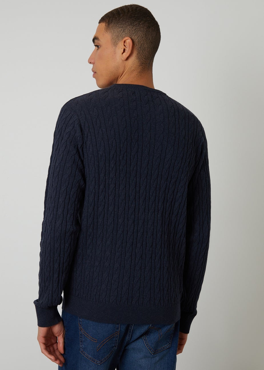 Threadbare Navy Cable Knit Crew Neck Jumper