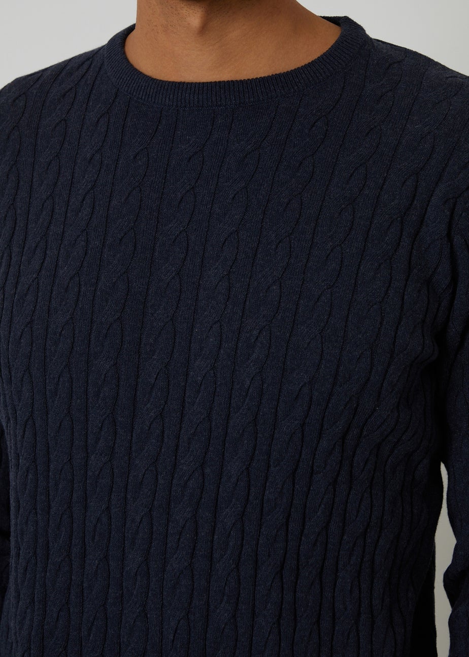 Threadbare Navy Cable Knit Crew Neck Jumper