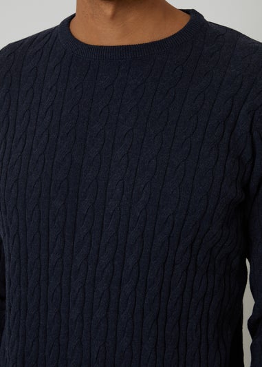 Threadbare Navy Cable Knit Crew Neck Jumper