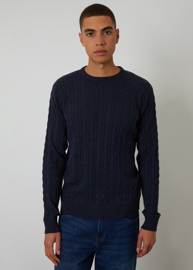 Threadbare Navy Cable Knit Crew Neck Jumper