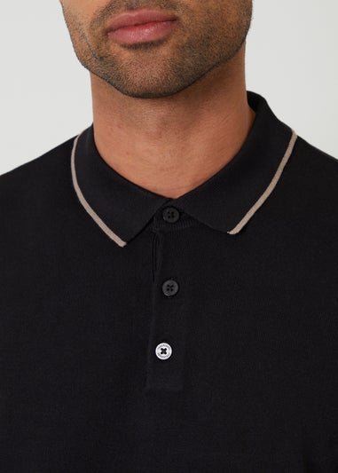 Threadbare Black Knitted Long Sleeve Polo Jumper