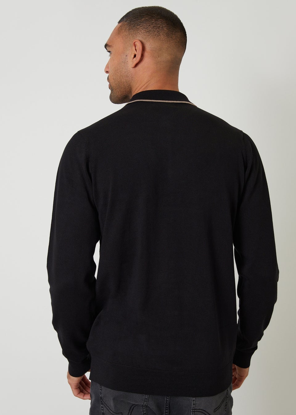 Threadbare Black Knitted Long Sleeve Polo Jumper