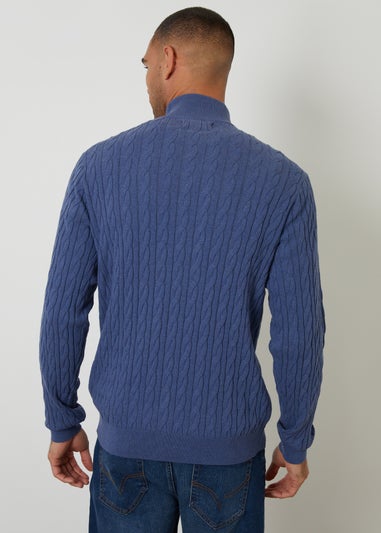 Threadbare Blue Cable Knit Quarter Zip Jumper