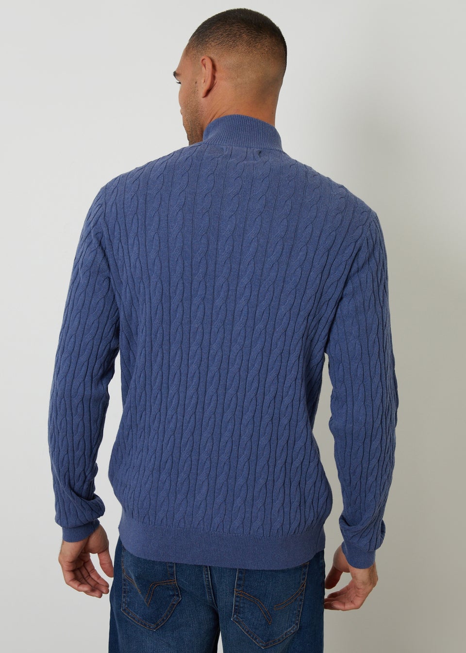 Threadbare Blue Cable Knit Quarter Zip Jumper