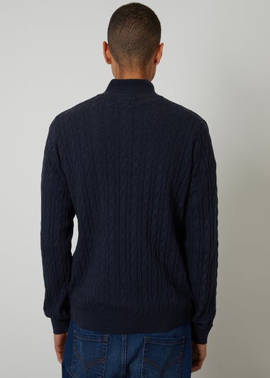 Threadbare Navy Cable Knit Quarter Zip Jumper