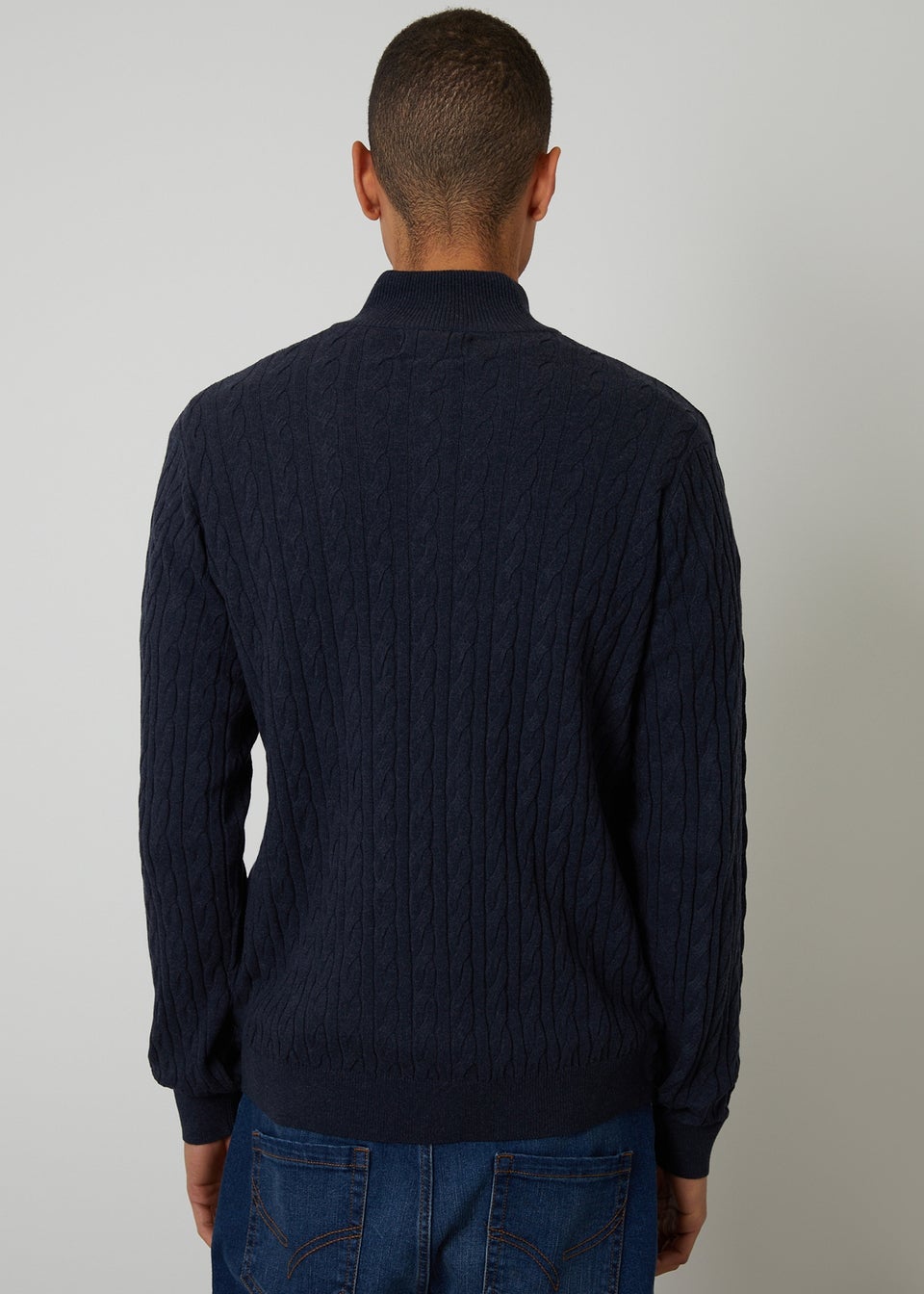 Threadbare Navy Cable Knit Quarter Zip Jumper