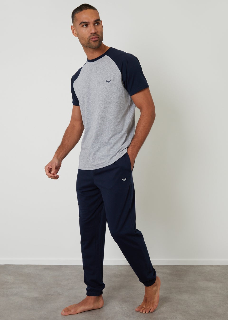 Threadbare Navy Raglan Short Sleeve Lounge Set