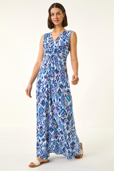 Roman Blue Aztec Twist Maxi Dress