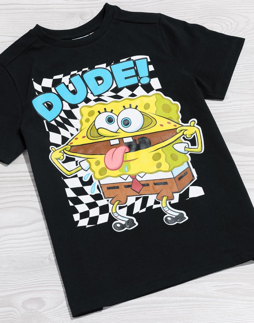 Vanilla Underground SpongeBob SquarePants Boys Checker DUDE! T-Shirt (3-14 yrs)