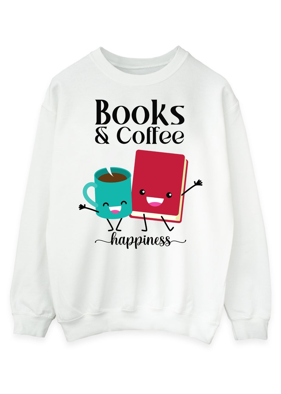 Spiral Galaxy Books & Coffee White Graphic Sweatshirt