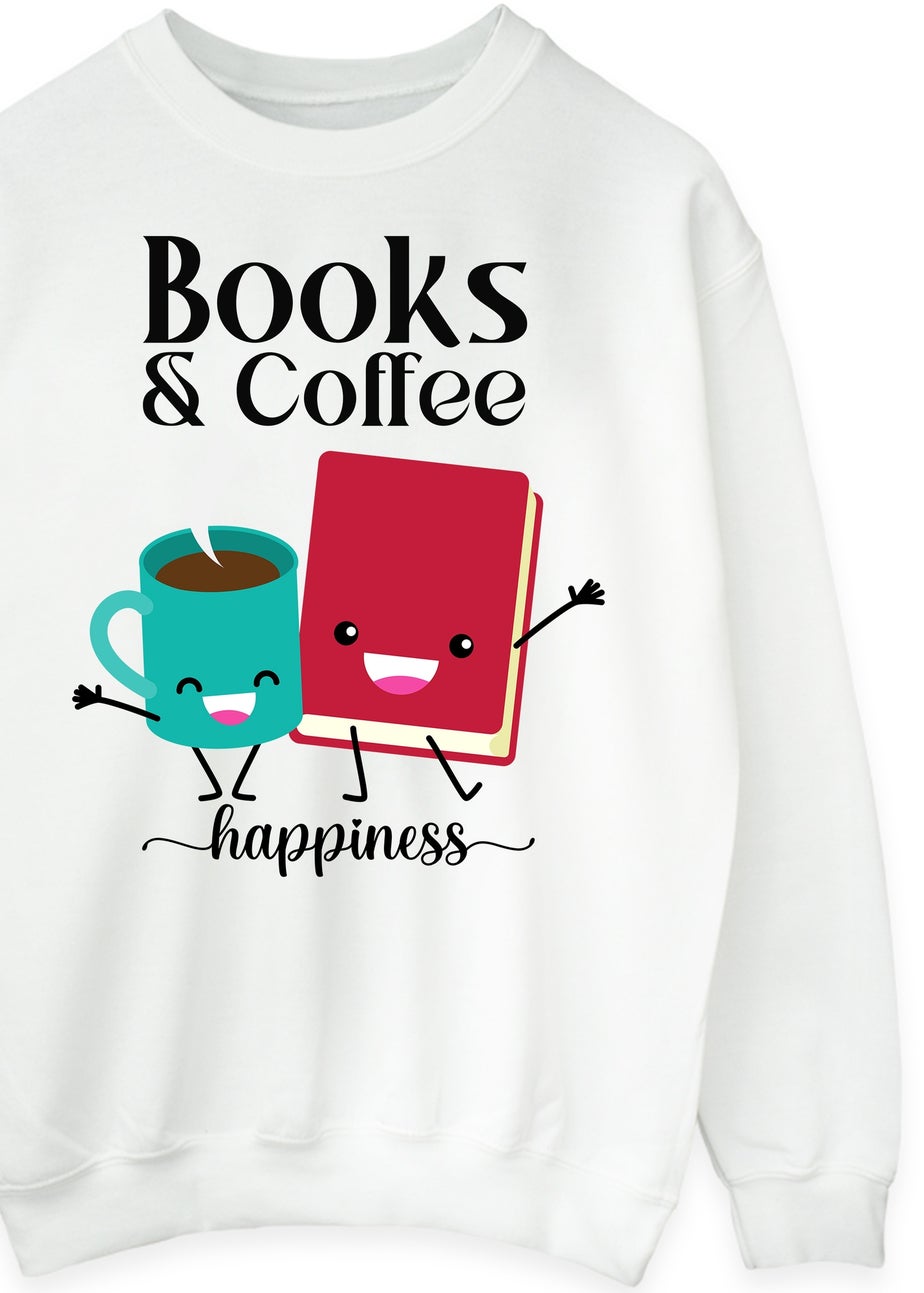 Spiral Galaxy Books & Coffee White Graphic Sweatshirt