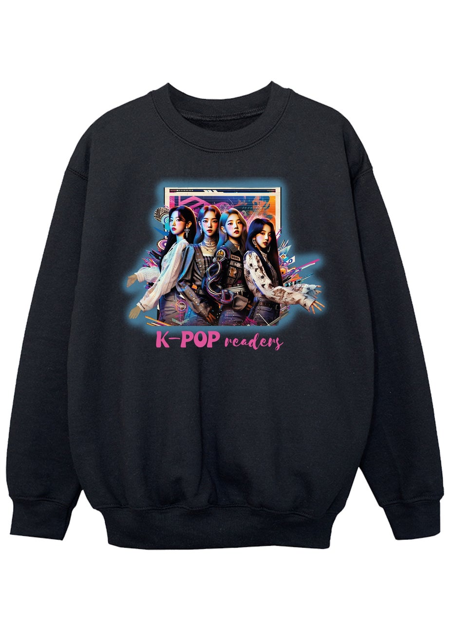 Ada & Ted K-Pop Girl Band Readers Girls Black Graphic Sweatshirt (3-13 Years)