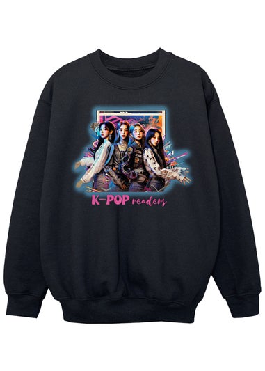 Ada & Ted K-Pop Girl Band Readers Girls Black Graphic Sweatshirt (3-13 Years)