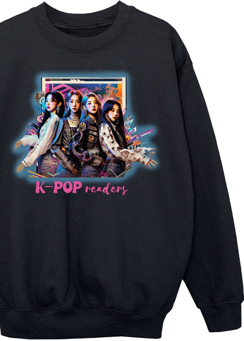 Ada & Ted K-Pop Girl Band Readers Girls Black Graphic Sweatshirt (3-13 Years)