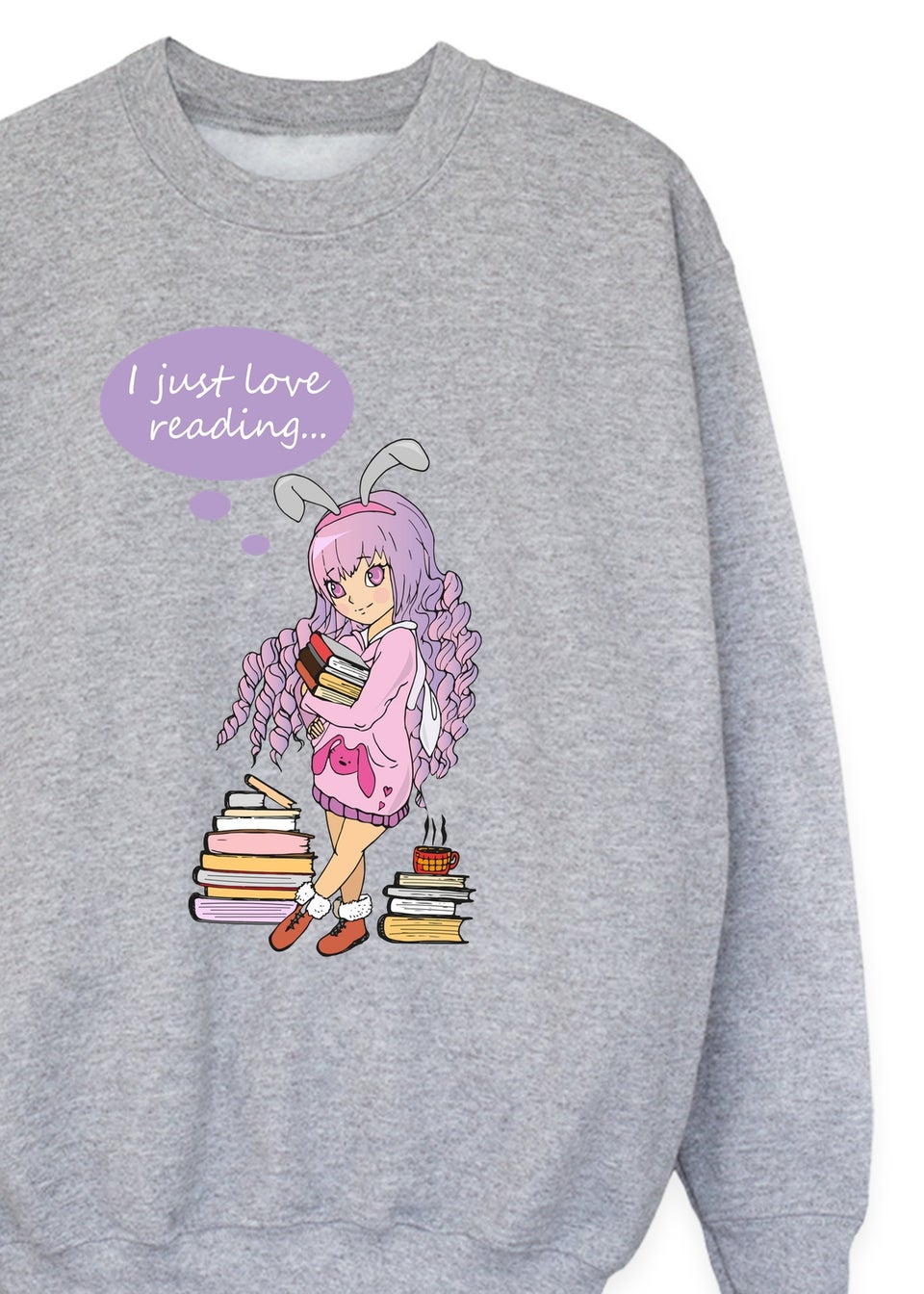 Ada & Ted K-Pop Just Love Reading Girls Grey Graphic Sweatshirt (3-13 Years)