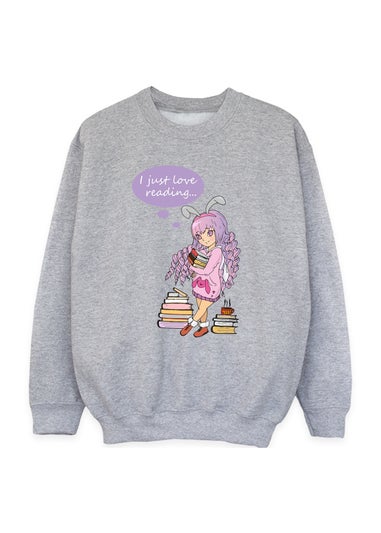 Ada & Ted K-Pop Just Love Reading Girls Grey Graphic Sweatshirt (3-13 Years)