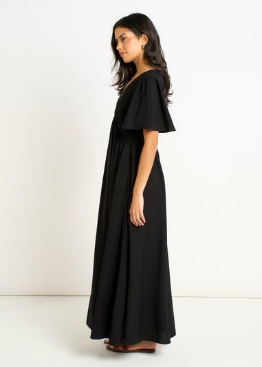 Gini London Black V Neck Angle Sleeves Skater Maxi Dress