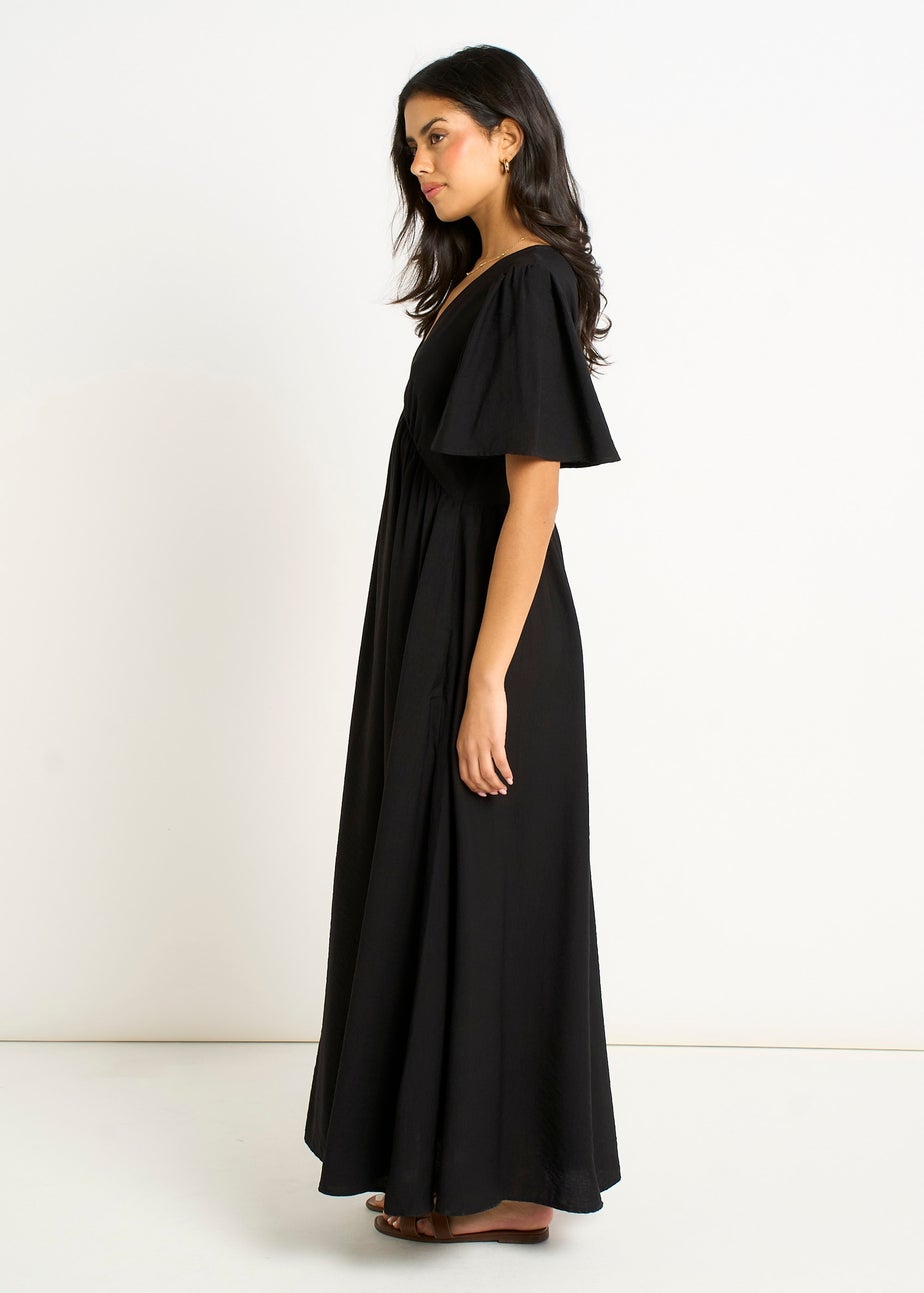 Gini London Black V Neck Angle Sleeves Skater Maxi Dress