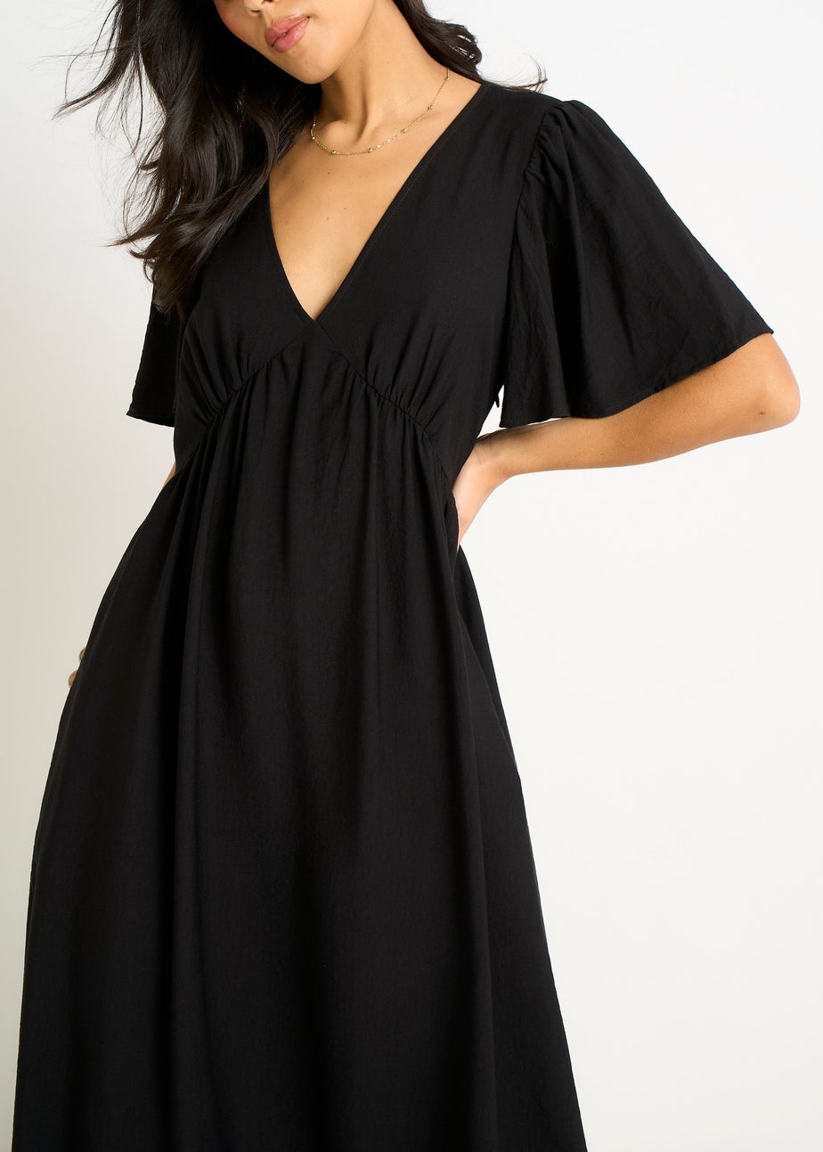 Gini London Black V Neck Angle Sleeves Skater Maxi Dress