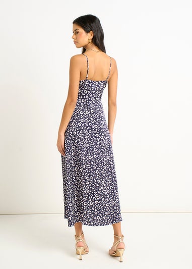 Gini London Navy Animal Print Cowl Midi Dress