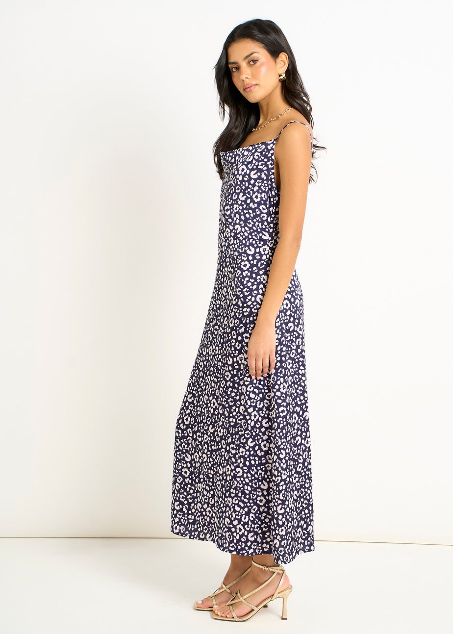 Gini London Navy Animal Print Cowl Midi Dress