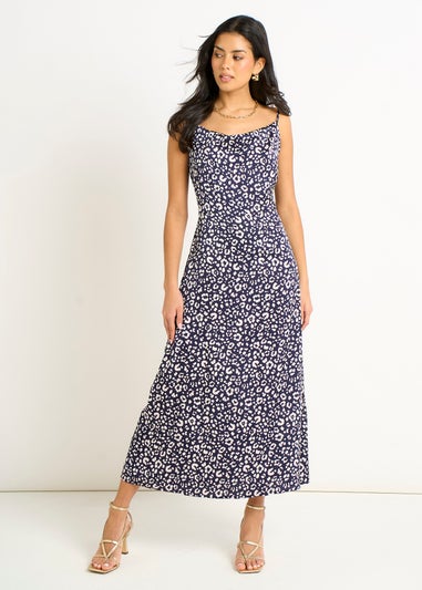 Gini London Navy Animal Print Cowl Midi Dress