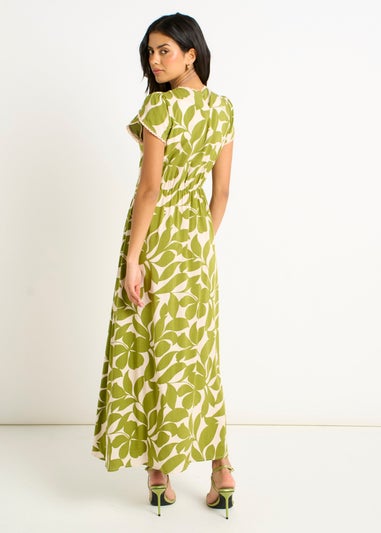 Gini London Green Petal Cuff Elasticated Waist Maxi Dress