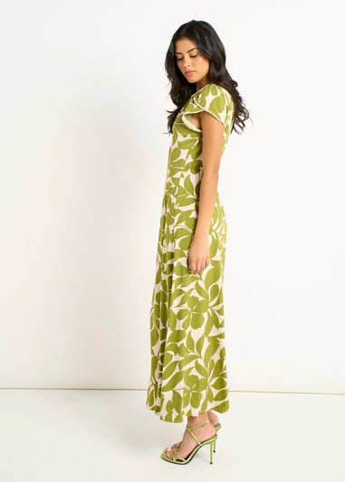 Gini London Green Petal Cuff Elasticated Waist Maxi Dress