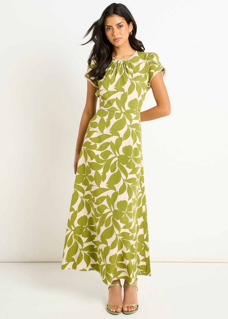 Gini London Green Petal Cuff Elasticated Waist Maxi Dress