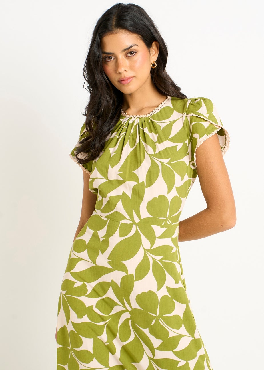 Gini London Green Petal Cuff Elasticated Waist Maxi Dress