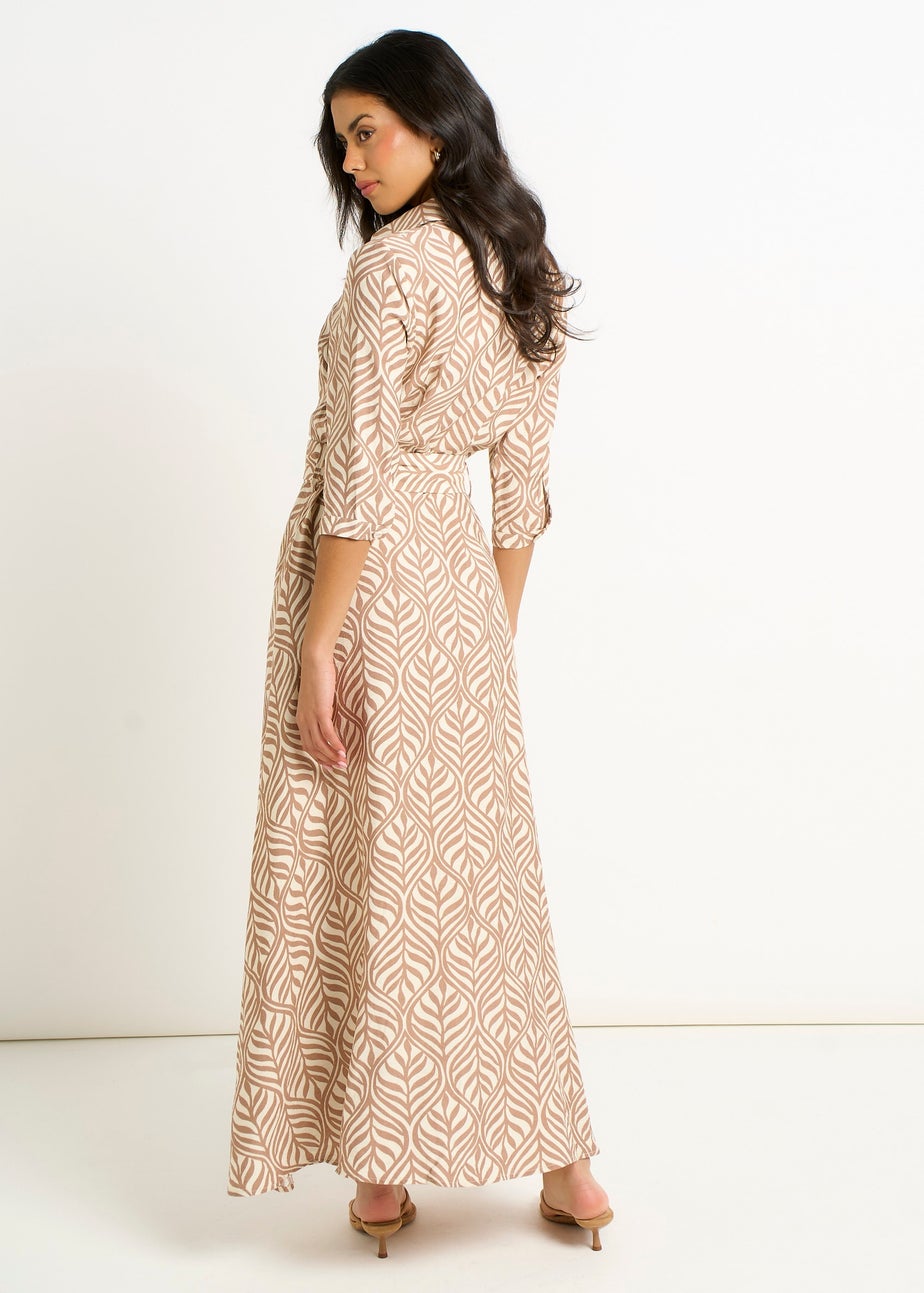 Gini London Beige Belted Shirt Maxi Dress