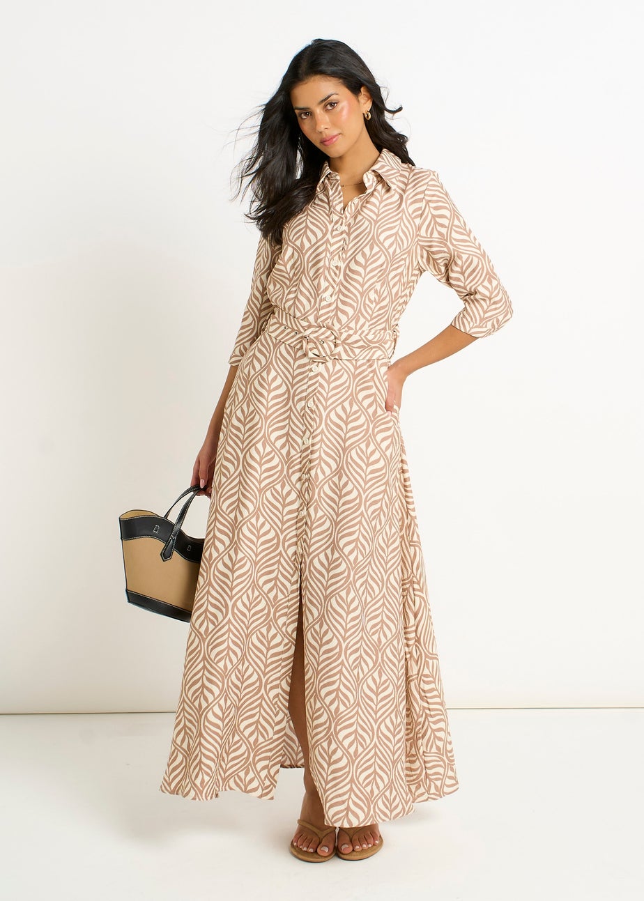 Gini London Beige Belted Shirt Maxi Dress