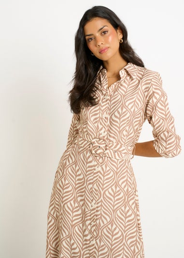 Gini London Beige Belted Shirt Maxi Dress