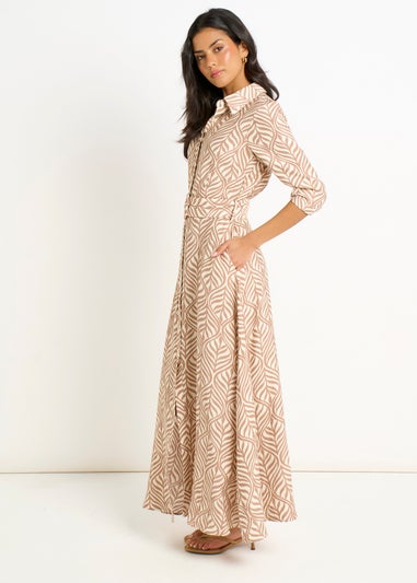 Gini London Beige Belted Shirt Maxi Dress