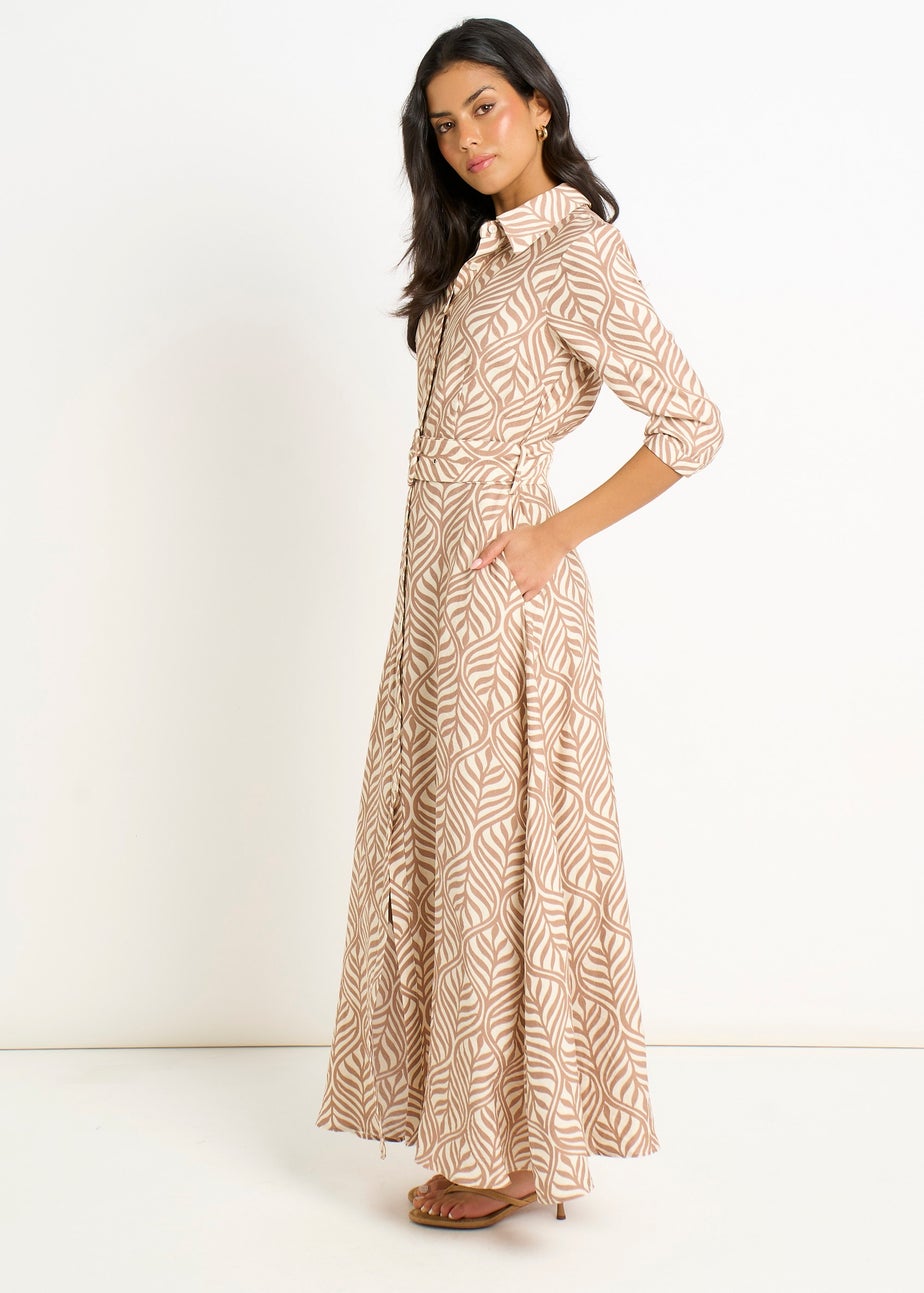 Gini London Beige Belted Shirt Maxi Dress