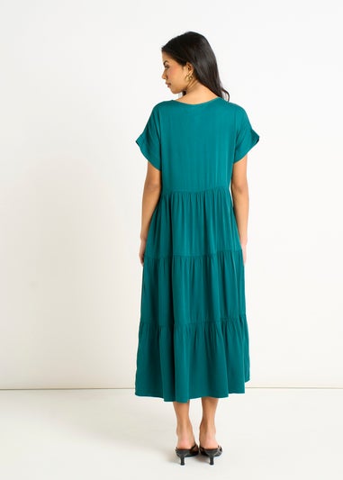 Gini London Green V Neck Pocket Smock Midi Dress