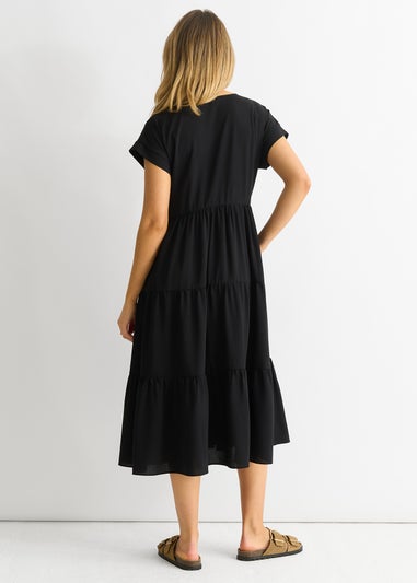 Gini London Black V Neck Pocket Smock Midi Dress