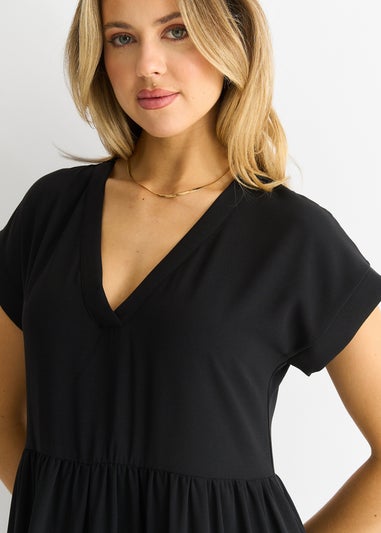 Gini London Black V Neck Pocket Smock Midi Dress