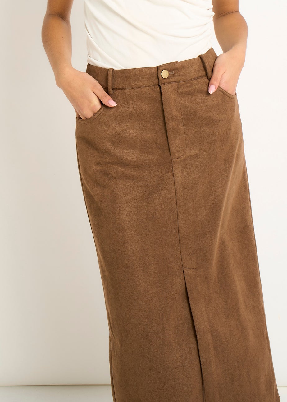 Gini London Brown Suede Pencil Skirt