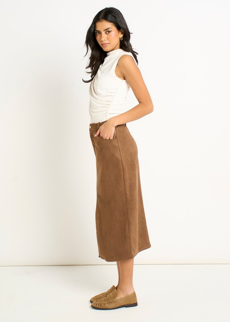 Gini London Brown Suede Pencil Skirt