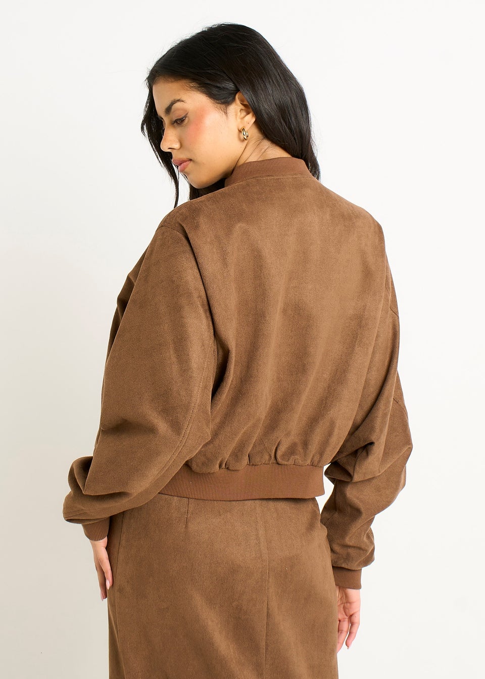 Gini London Brown Suede Puff Ball Jacket