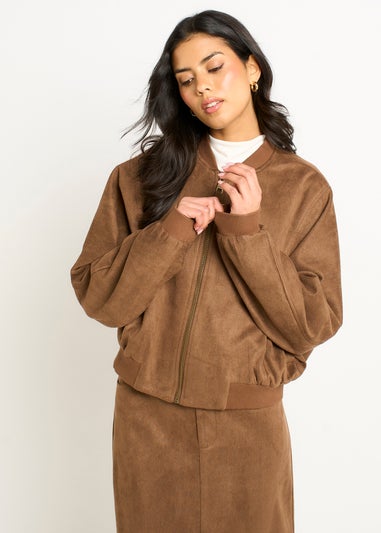 Gini London Brown Suede Puff Ball Jacket