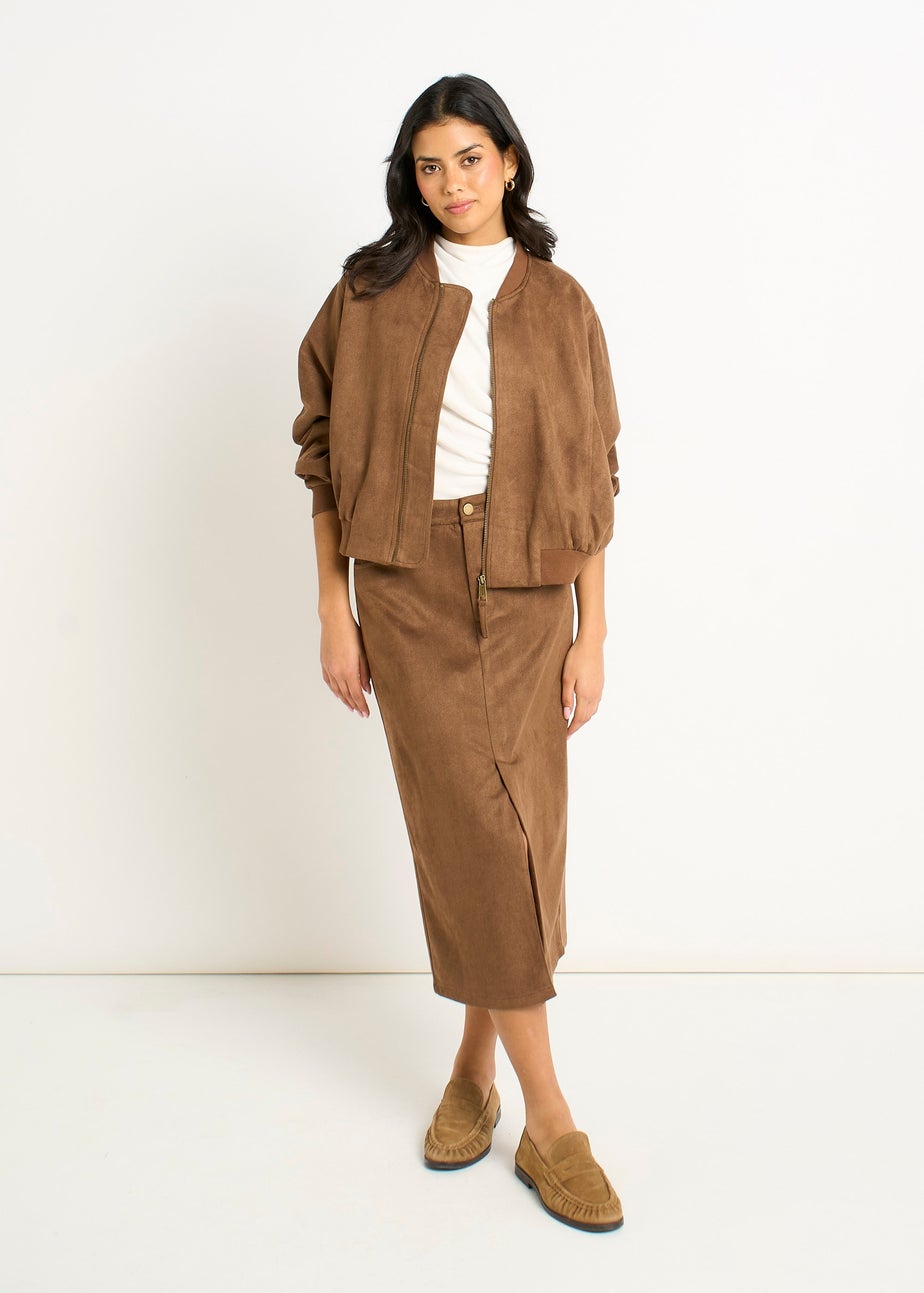 Gini London Brown Suede Puff Ball Jacket