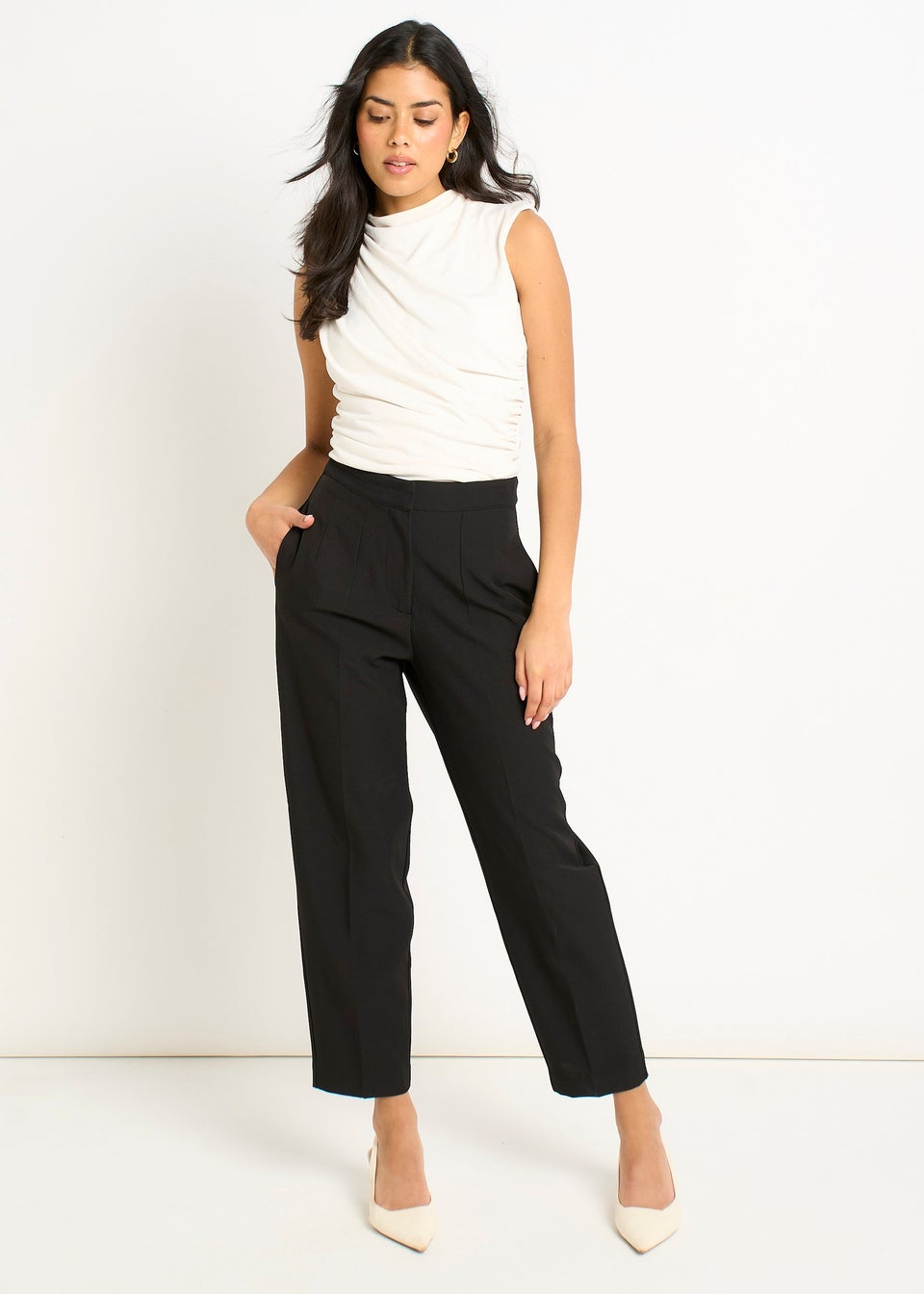 Gini London Black Ankle Grazer Cigarette Tailoring Trousers