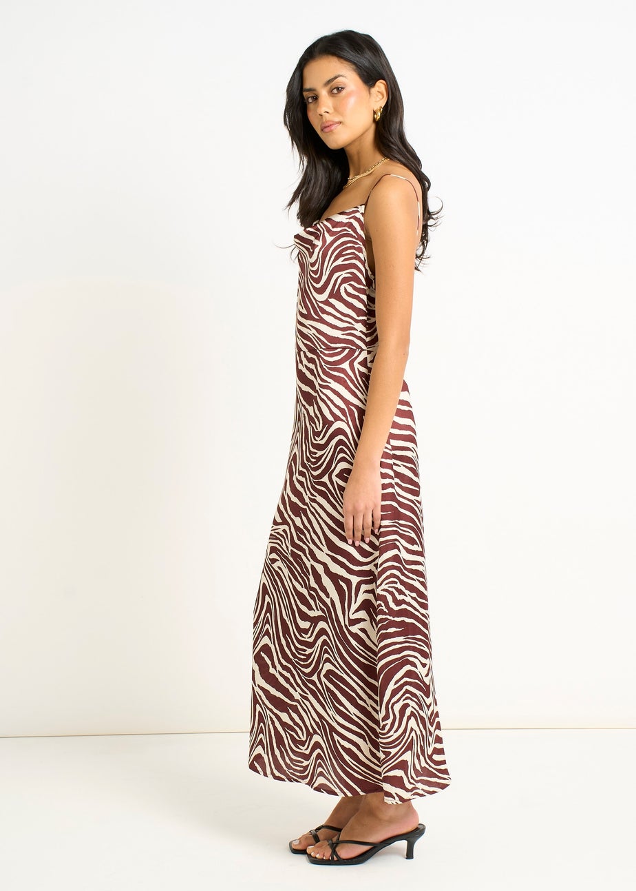Gini London Burgundy Zebra Cowl Neck Midi Dress