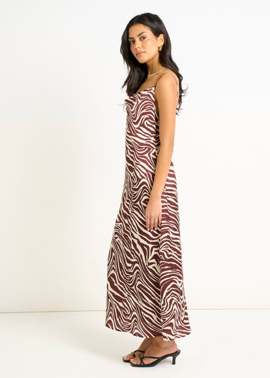 Gini London Burgundy Zebra Cowl Neck Midi Dress