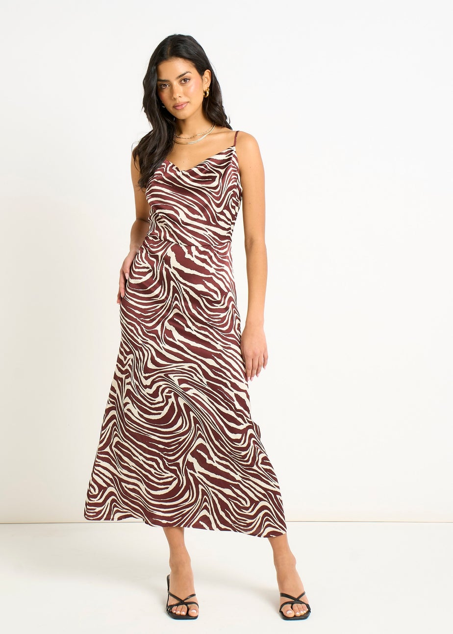Gini London Burgundy Zebra Cowl Neck Midi Dress