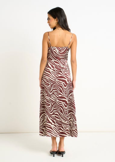 Gini London Burgundy Zebra Cowl Neck Midi Dress