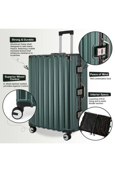 Infinity Luggage Green Hardshell Robust 8 Wheel Suitcases